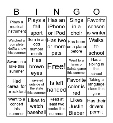 Getting to Know You Bingo Card