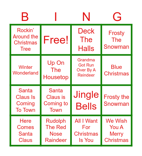 CHRISTMAS SONGS Bingo Card