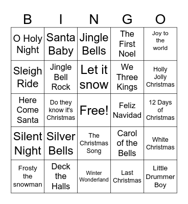 Christmas songs Bingo Card