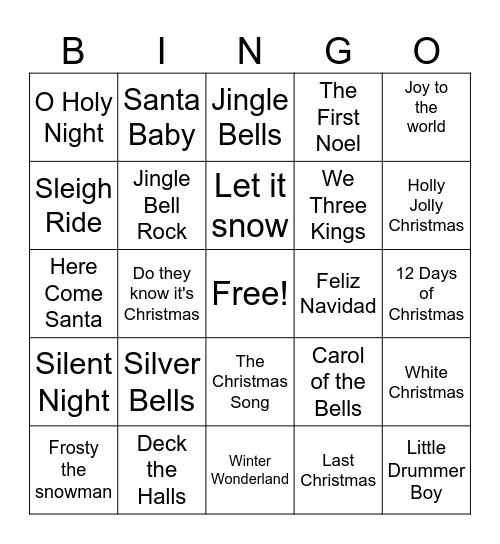 Christmas songs Bingo Card