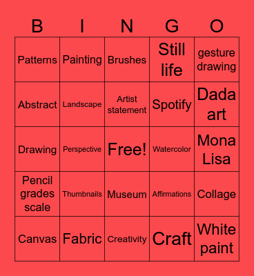 Ms.Monte’s Art Class Bingo Card
