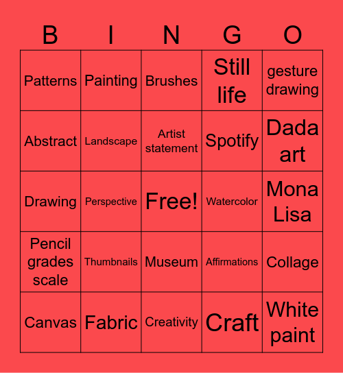 Ms.Monte’s Art Class Bingo Card