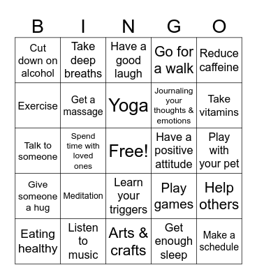 Dealing with STRESS Bingo Card