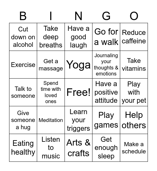 Dealing with STRESS Bingo Card