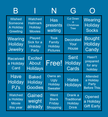 Holiday Fun Bingo Card