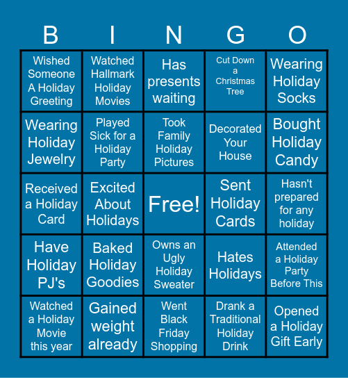 Holiday Fun Bingo Card