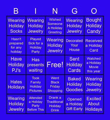 Holiday Fun Bingo Card