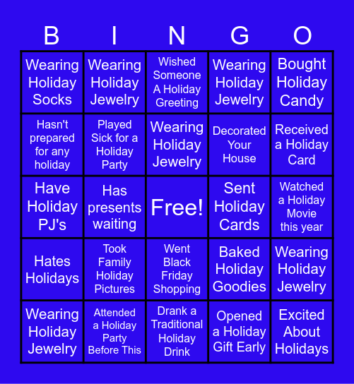 Holiday Fun Bingo Card