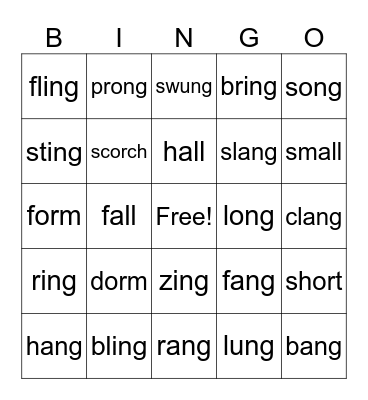 -ng words Bingo Card