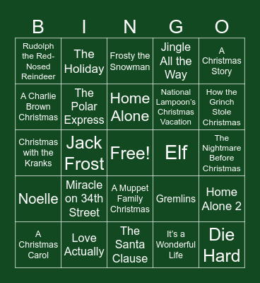 Holiday Movie Trivia Bingo Card