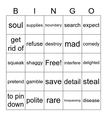 Semester 1 Vocab Bingo Card