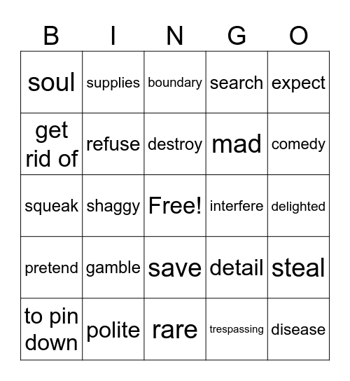 Semester 1 Vocab Bingo Card