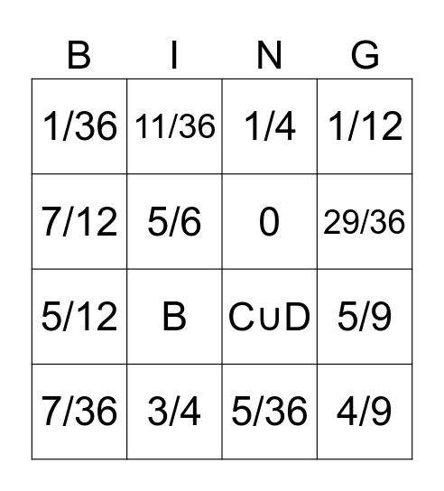 Probability Bingo Card