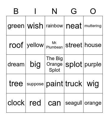 The Big Orange Splot by Daniel Pinkwater Bingo Card