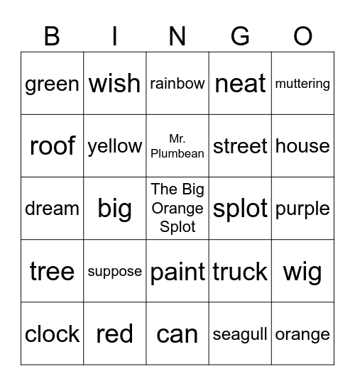 The Big Orange Splot by Daniel Pinkwater Bingo Card
