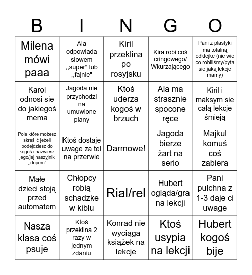 Klasowe bingo! Bingo Card