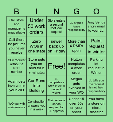 Lease Admin Bingo Card
