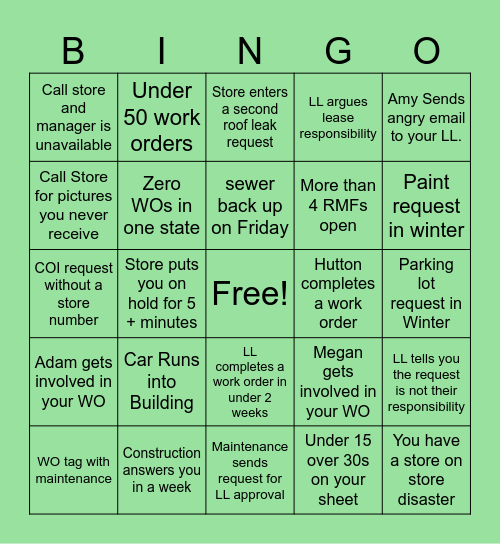 Lease Admin Bingo Card