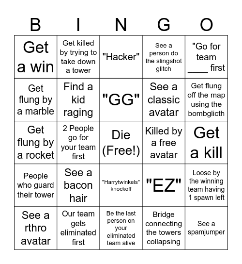 XD Roblox Doomspire Bingo Card