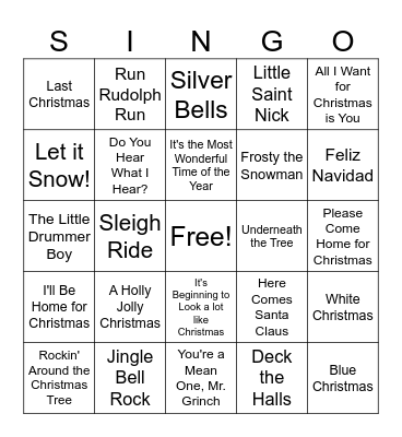 WINTER PARTY SINGO! Bingo Card