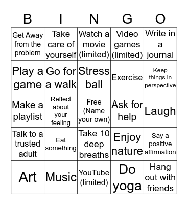 Coping Skill Bingo  Bingo Card