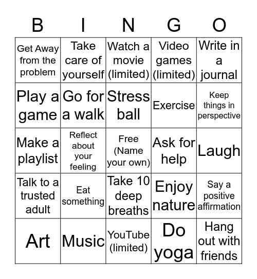 Coping Skill Bingo  Bingo Card