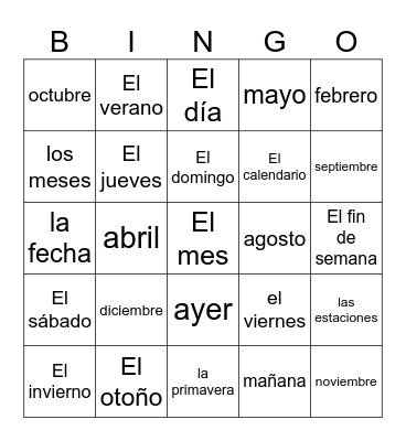 El Calendario Bingo Card