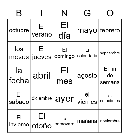 El Calendario Bingo Card