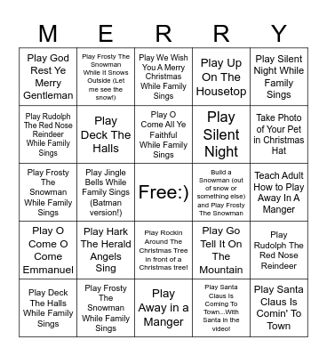 Band Christmas Bingo Challenge Bingo Card