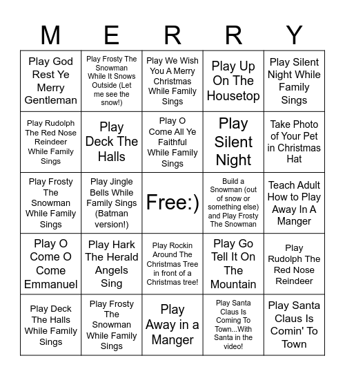 Band Christmas Bingo Challenge Bingo Card