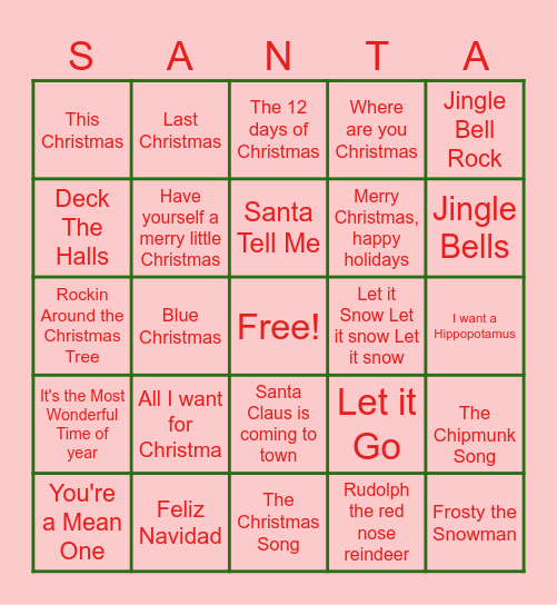 Christmas Songs Bingo Card