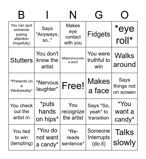 Presentation Bingo Card