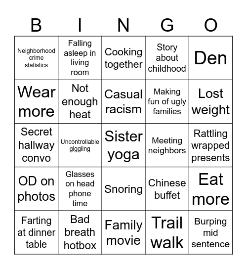 Family Bingo Card