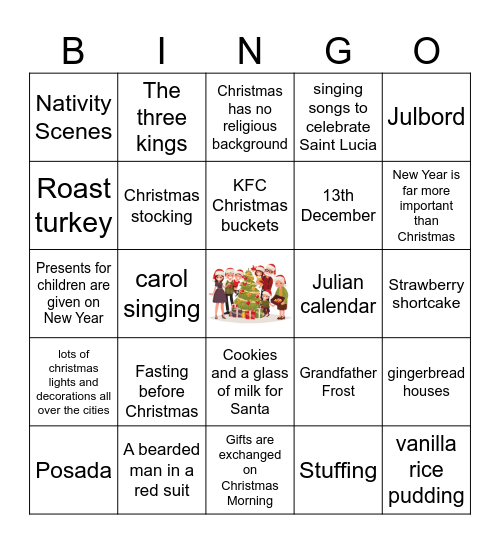 Christmas Traditions around the World Bingo Card