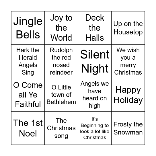 Christmas Carol Bingo Card