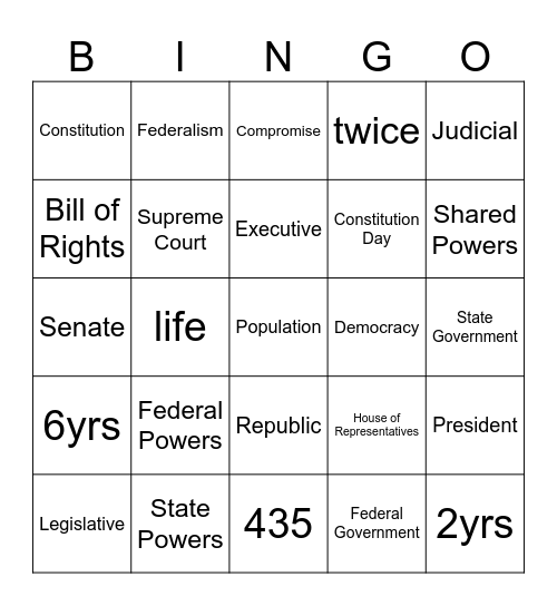 Government Review Bingo Card