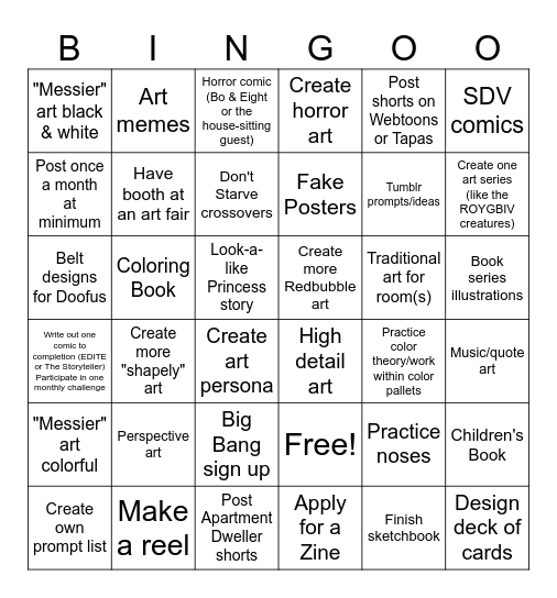 2025 Art Bingo Card