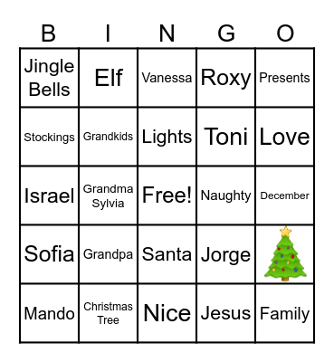 Carranza Christmas Bingo Card