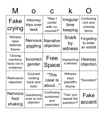 Mock Trial Bingo Card