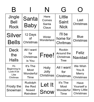 Chrismas Song Bingo Card