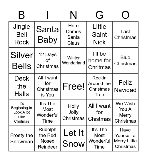 Chrismas Song Bingo Card