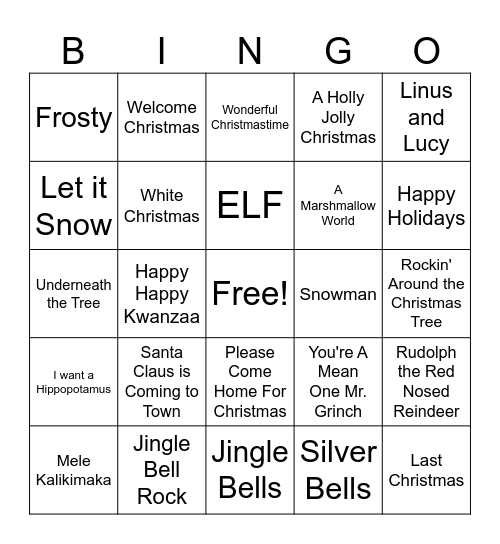 Holiday Bingo Card