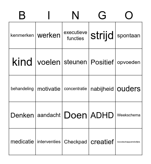 ADHD Bingo Card