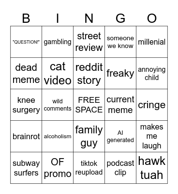 Instagram Reels Bingo JMTV (pt2?) Bingo Card
