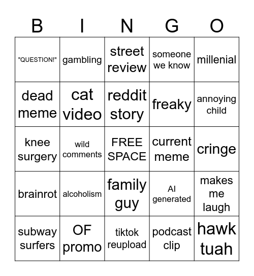 Instagram Reels Bingo JMTV (pt2?) Bingo Card