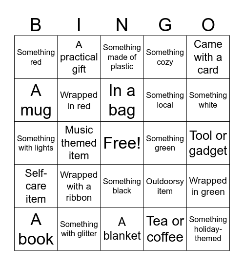 Secret Santa Bingo Card