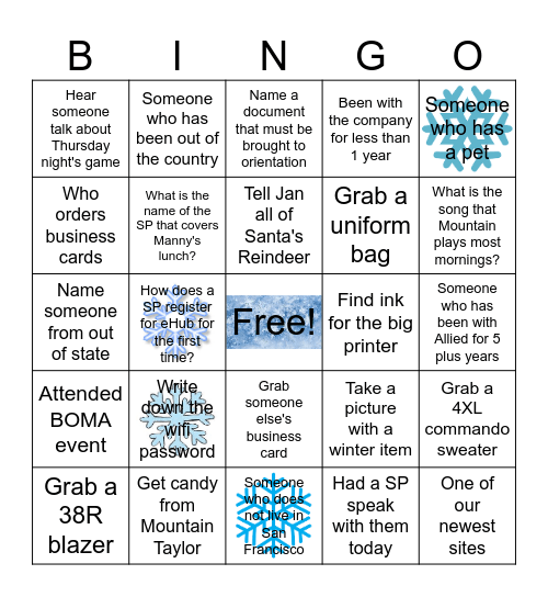 Office Party Bingo Card
