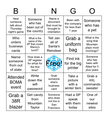 Office Party Bingo Card