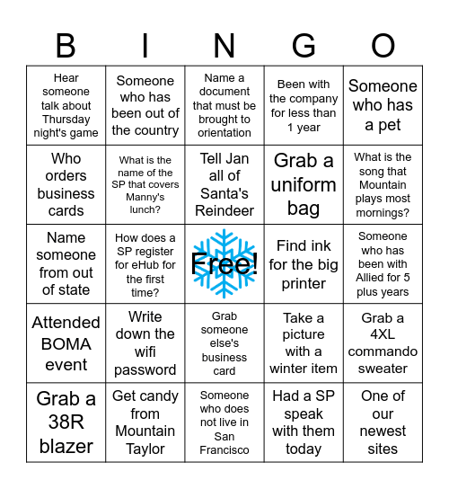 Office Party Bingo Card