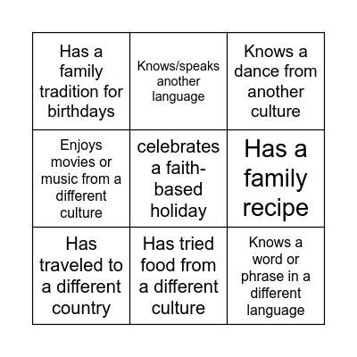 Diversity Bingo Card